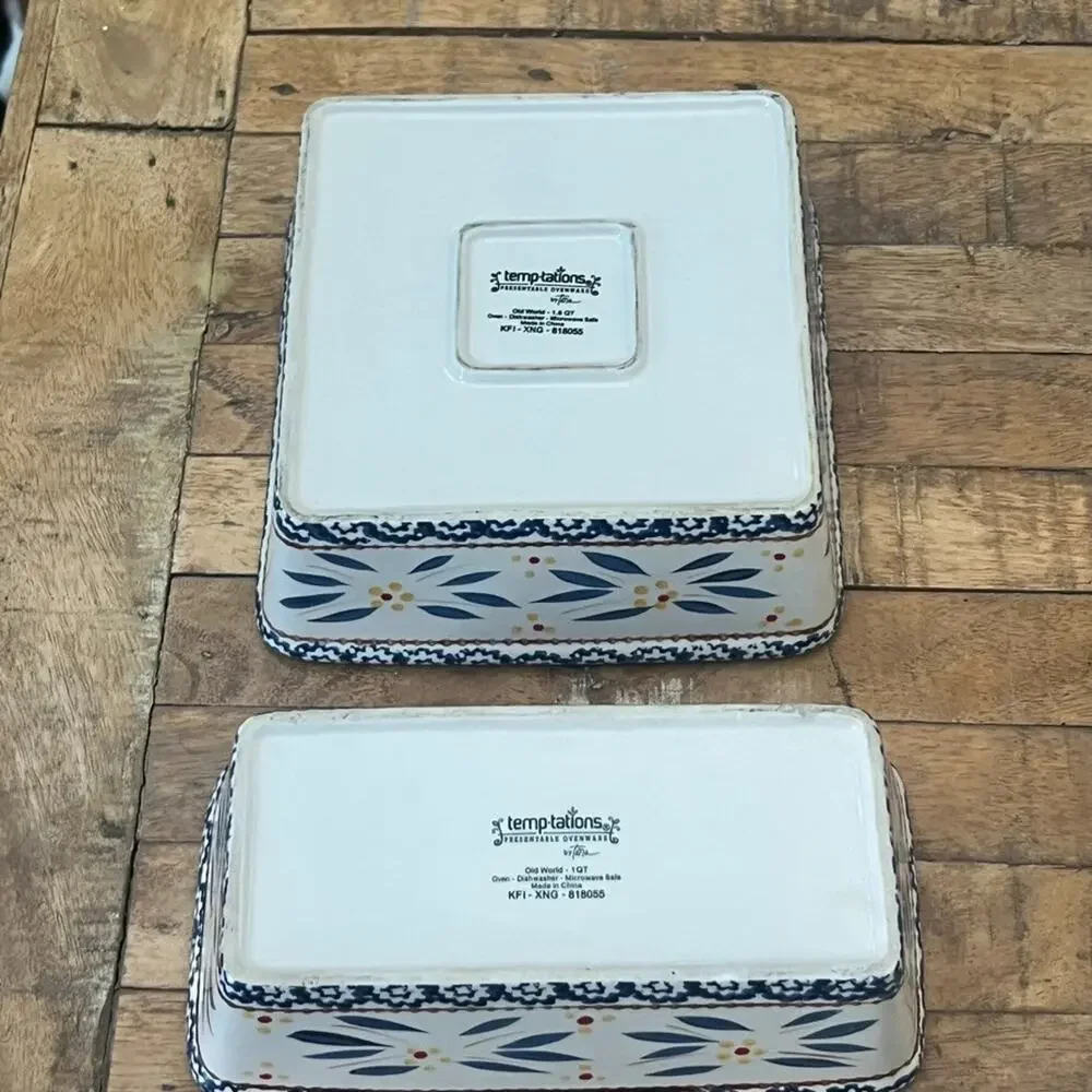 Temptations By Tara Old World Blue Floral Baking Dishes 1 & 1.5 Quart